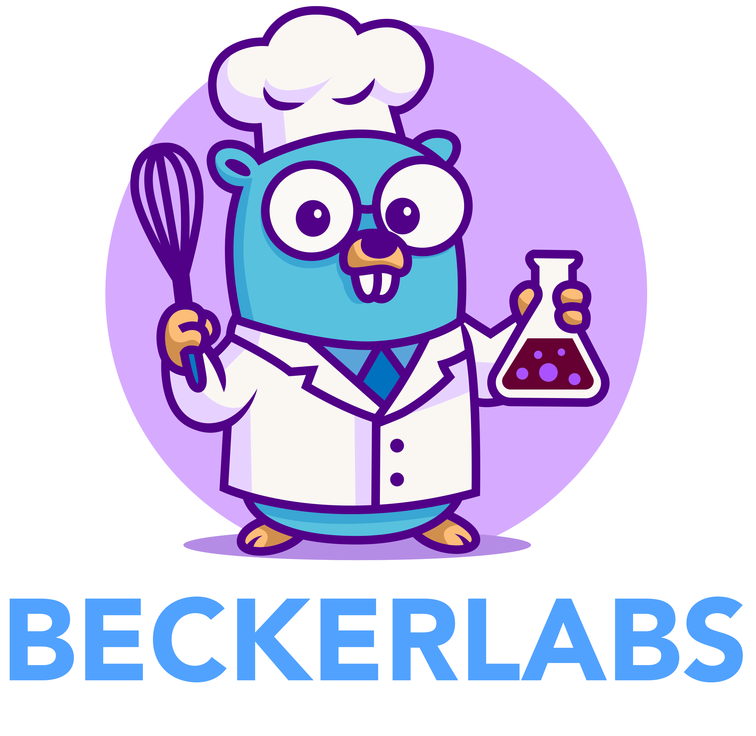 BeckerLabs Logo, the Golang gopher with chef hat, whisk and beaker.