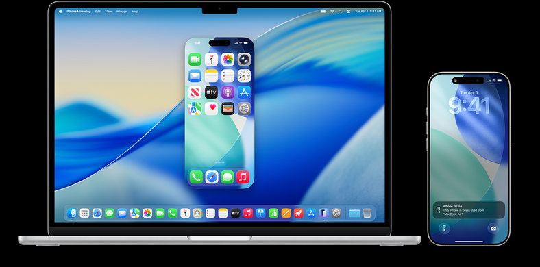 Marketing screenshot of what iPhone mirroring looks like on the Apple Support page